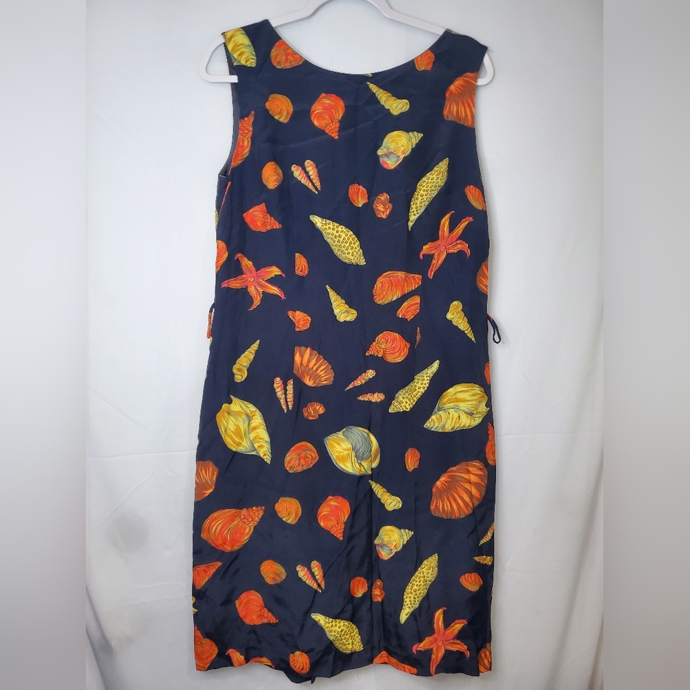 Navy Blue Shell Print Midi Dress